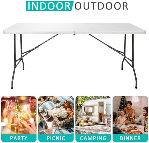SUPER DEAL 6FT Folding Table for Indoor Outdoor, Portable Heavy Duty Fold-in-...