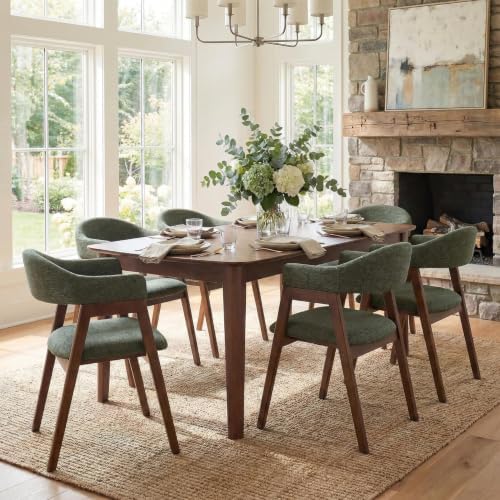 VKNOW Wooden Barrel Dining Chairs Set of 2 with Arms and Curved Back, Green
