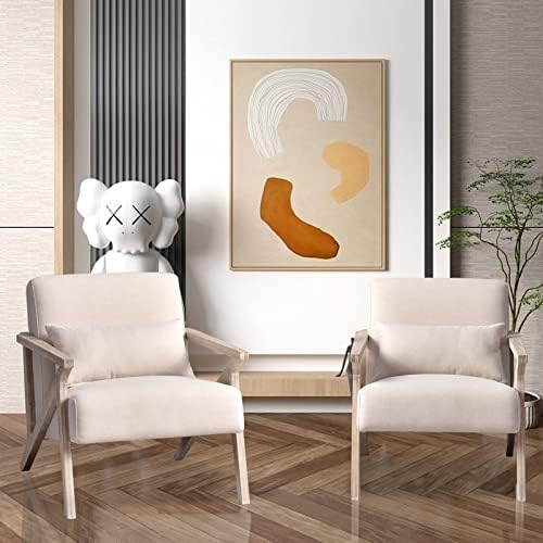 INZOY Mid Century Modern Chair with Wood Frame, Upholstered Armchair with Wai...