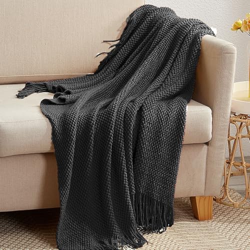 LOMAO Knitted Throw Blanket with Tassels Bubble Textured Lightweight Throws f...