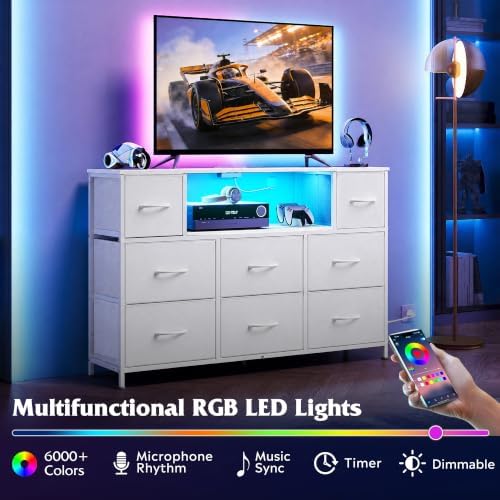 WLIVE LED Dresser TV Stand for 55 Inch TV, 8 Drawers, White