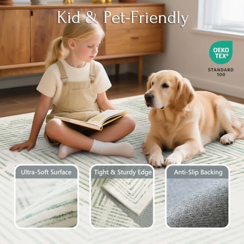 BLISSA 8x10 Area Rugs for Living Room - Soft Washable Geometric Sage Green