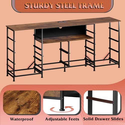 WLIVE Dresser TV Stand for 75 Inch TV, 12 Drawer LED Dresser, Rustic Brown