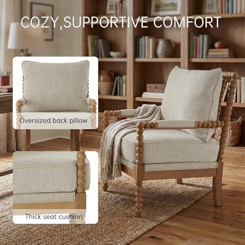 Morden Fort Spindle Accent Chair, Solid Wood Frame, Mid Century Modern Spindl...