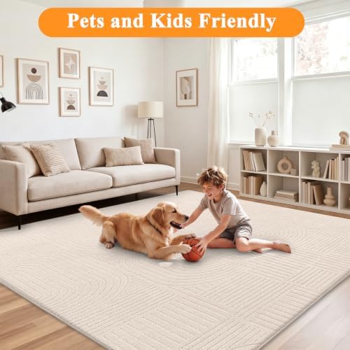 HEBE 8x10 Area Rugs for Living Room,Washable Non Slip Textured Bedroom Rug