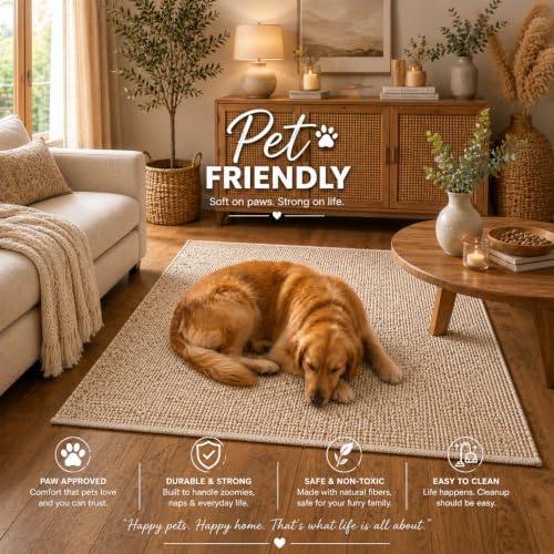 Jute Cotton Area Rug, Hand Woven Traditional Farmhouse Rug for Living Room, B...