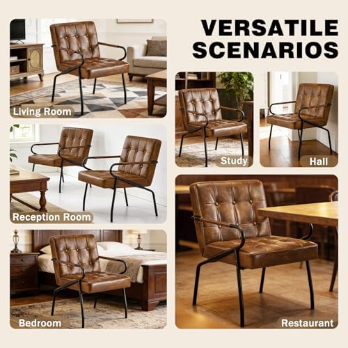 Leather Accent Chairs for Living Room, Mid-Century Modern Reading Chairs for ...