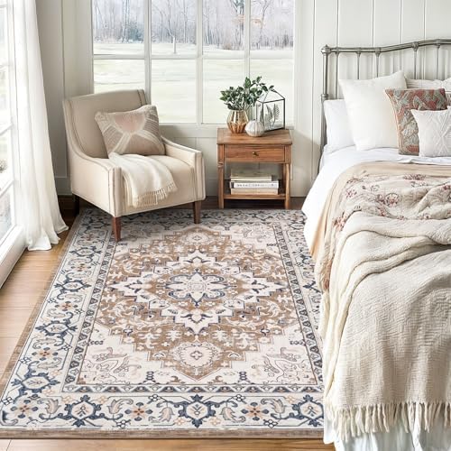 Lofus 5x7 Area Rugs for Living Room Bedroom, Soft Boho Carpet Floral Brown