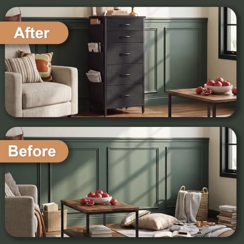 HCHQHS 5-Drawer Dresser for Bedroom, Nightstand, Black Fabric