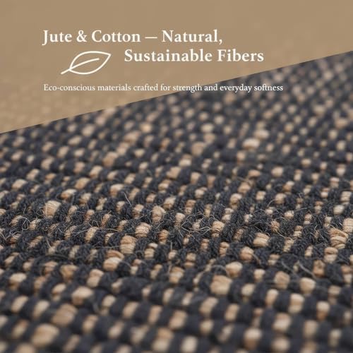 Dark Gray 6x9 Cotton Jute Rugs Braided Mid-Century Modern Living Room Rug