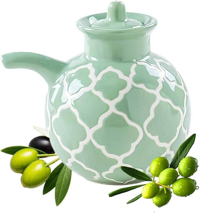 KXZ Ceramic Oil Dispenser with Lid – 13.5 oz Olive Oil Bottle by KXZ
