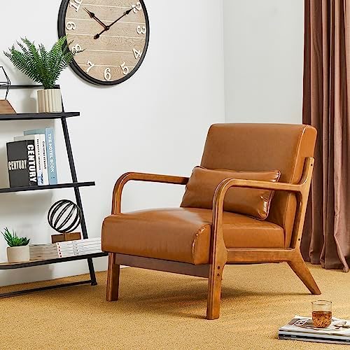 Glitzhome 30" H Mid Century Yellowish Brown Accent Armchair, Single Read...