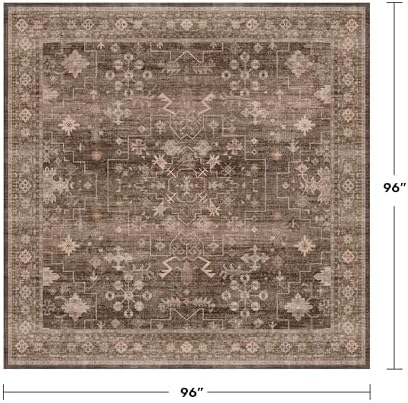 Washable 8x8 Square Rugs for Living Room - Vintage Large Carpet for Dining Ro...