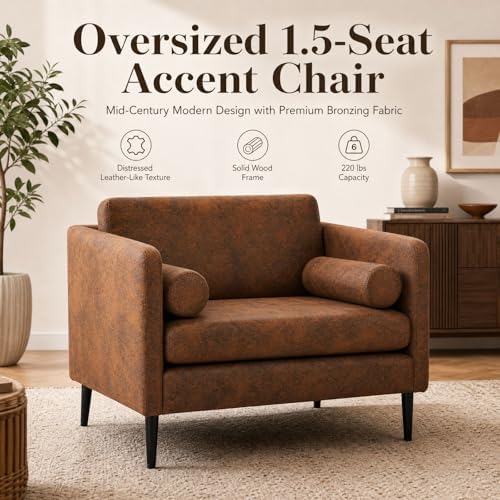 Karl home 38.2" Club Chair, Bronzing Cloth Accent Chair, Brown