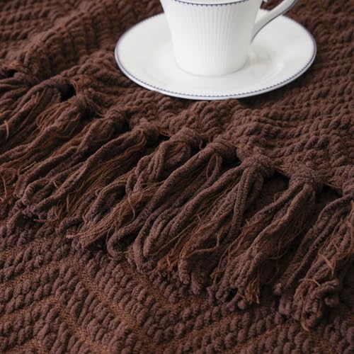 BATTILO HOME Dark Brown Throw Blanket for Couch, Knitted Brown Throw 50'&...