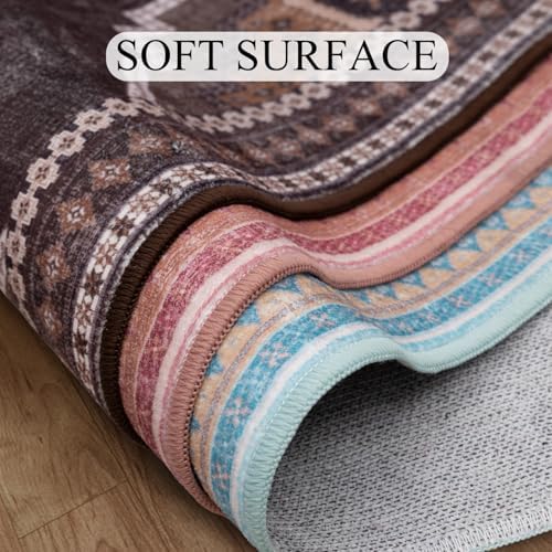 8x10 Area Rug - Washable Ultra-Thin Carpet Non-Slip Dark Brown