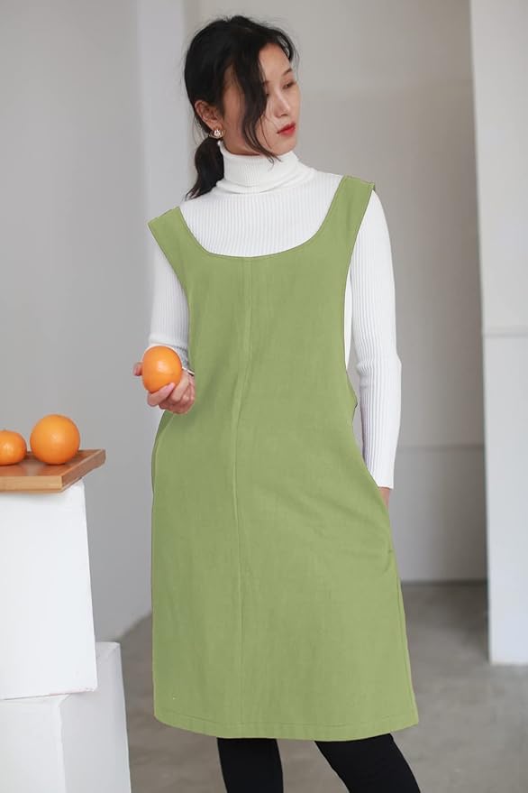Cotton Linen Japanese Apron Halter Cross Back Bandage X Shape Aprons Two Pockets - Image 6