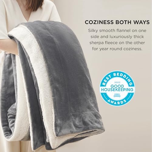 Bedsure GentleSoft Sherpa Fleece Queen Blankets for Bed, Non-Heated, Thick an...