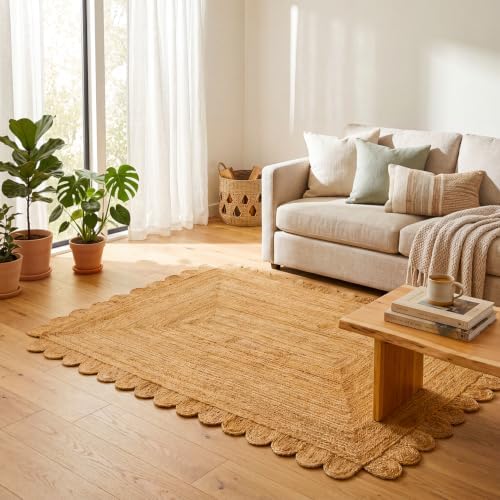GRUHUM Scalloped Jute Area Rug 5X8ft Natural Handwoven Farmhouse Rug Large