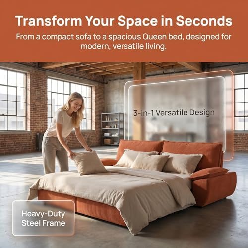 73.2" Sofa Bed Queen, 3-in-1 Pull Out Sofa Bed with Pillow Armrest, Mode...