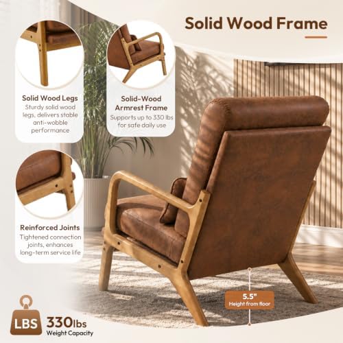 Bonnlo High Back Microfiber Rustic Accent Chairs Set of 2, Upholstered Mid Ce...