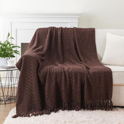 BATTILO HOME Dark Brown Throw Blanket for Couch, Knitted Brown Throw 50'&...