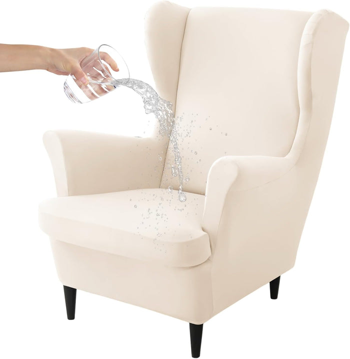 HAOYONG Wing Chair Slipcovers Waterproof Spandex Wingback Chair Covers 2 Pieces Wingback Armchair Slipcover Stretch Chair Slip Covers Washable Armchair Protector Cover for Living Room Bedroom - Beige