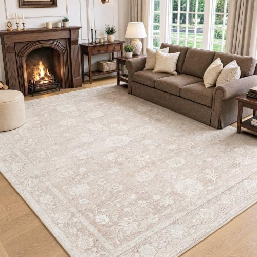 8x10 Beige Neutral Floral Living Room Vintage Area Rug