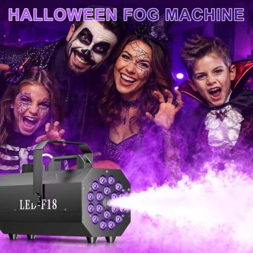 1200W Fog Machine, 6000CFM for Halloween, 18 LED Lights & Remote