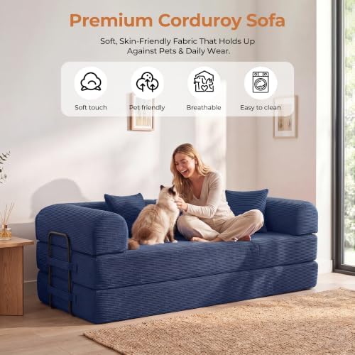 79" Convertible Futon Sofa Bed, Boneless Couch for Living Room
