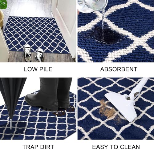 SHACOS Large Door Mat 3'x5' Indoor Washable Front Door Mats, Navy Blue