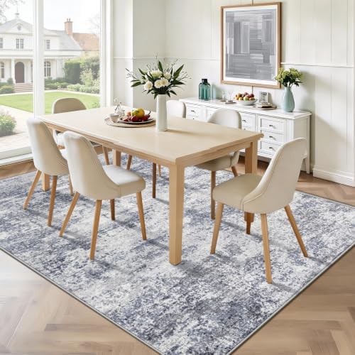 6x9 Area Rugs for Living Room: Washable Abstract Rug Blue Grey
