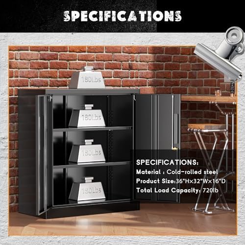 Greenvelly Metal Cabinet, 36" Locking Storage File Cabinet with Doors an...