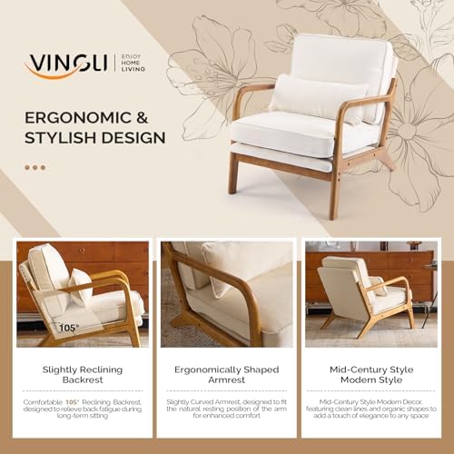 VINGLI Chenille Mid-Century Modern Accent Chair Set of 2, Cute Reading Arm Ch...