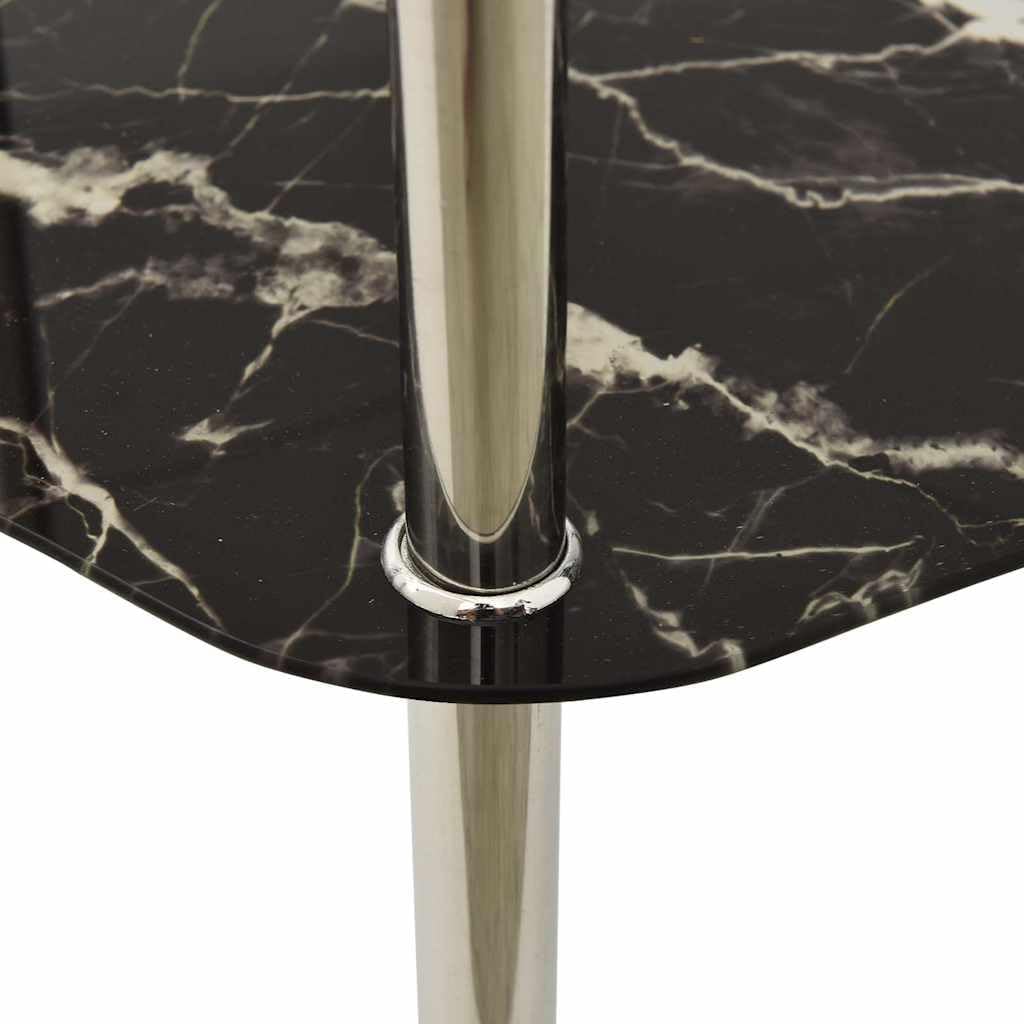 2-Tier Side Table Transparent Black 15x15x19.7 Inch Tempered Glass | Stainless Steel Frame, Rough Grinding Finish, Sturdy Accent Table for Living Room, End Table, Sofa Table