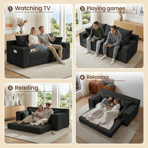 JUIKURY Boneless Couches 70 inch: 3-in-1 Convertible Sofa Bed Futon Couch Bed...
