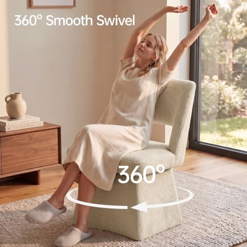 Usaint Swivel Accent Chair, Upholstered Vanity Chair with Curved Open Back