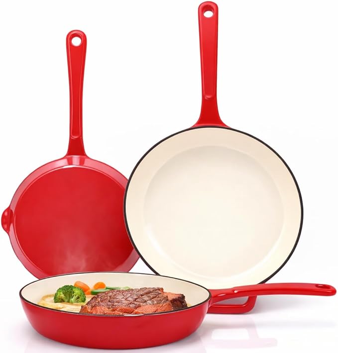 Hisencn Enameled Cast Iron Frying Pan Set, 3 Piece Set of 8''/9.5''/11'' by Hisencn