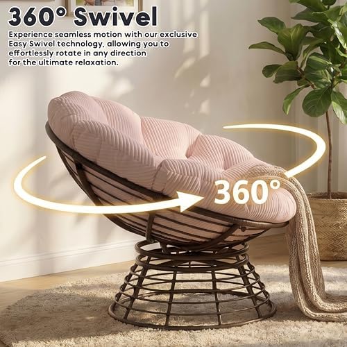 Comfortable 36" Ergonomic Wicker Papasan Chair, 360° Swivel Wicker Accen...