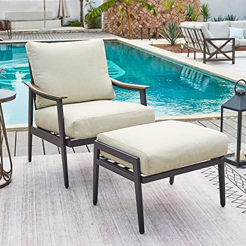 NATURAL EXPRESSIONS Patio Outdoor Chair with Ottoman, Wicker Backrest