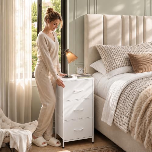 WLIVE Small Dresser Nightstand for Bedroom, 3 Drawers, White