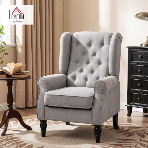 HOMCOM Comfy Accent Chair for Living Room, Wingback Armchair, Gray
