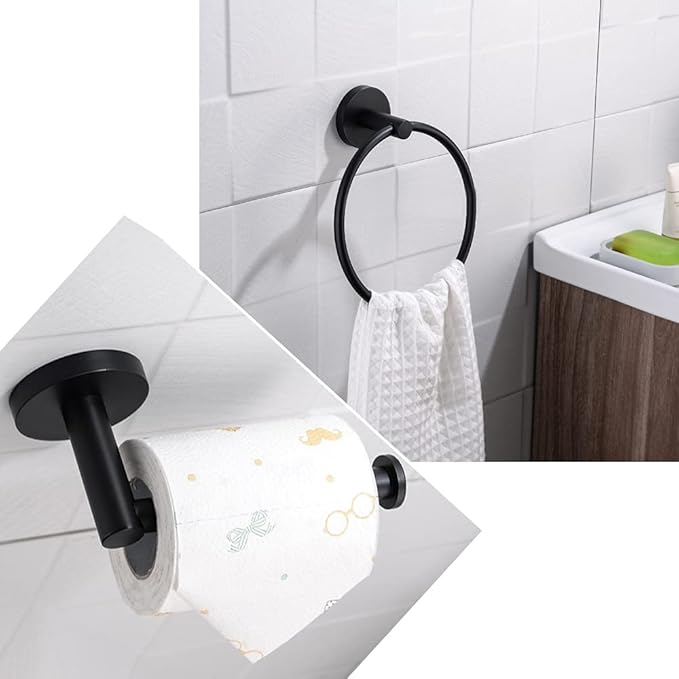 2pcs Brushed Nickel Toilet Paper Holder and Towel Ring Set, Stainless Steel - Image 7