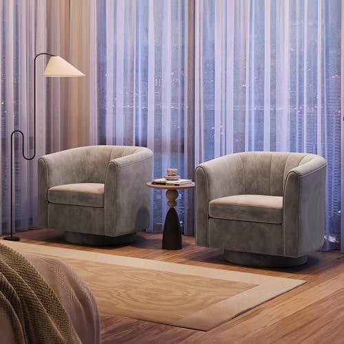 LINSY Swivel Accent Chair with Ottoman: Small Velvet Barrel Chair 360 Swivel ...