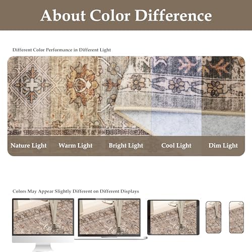 Washable 9x12 Area Rug, Vintage Non-Slip Large Rugs for Living Room