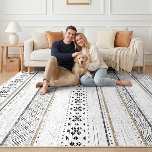 8x10 Washable Area Rugs for Living Room Boho Bedroom Rug Black/Brown