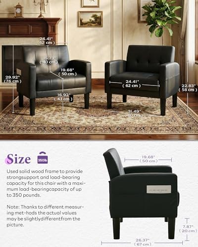 Black Accent Chair, Tufted Reading Armchair with Arms for Living Room