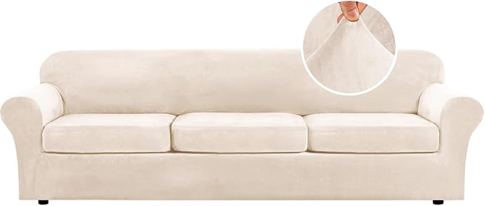 H.VERSAILTEX Modern Velvet Plush 4 Piece High Stretch Sofa Slipcover Furniture by HVERSAILTEX
