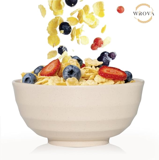 Wrova Wheat Straw Bowls Set 60 OZ, Unbreakable Large Beige Bowls Set of 6 - Image 6