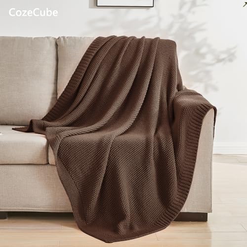 CozeCube Dark Brown Seed Stitch Throw Blanket 60"x80", Farmhouse Decor
